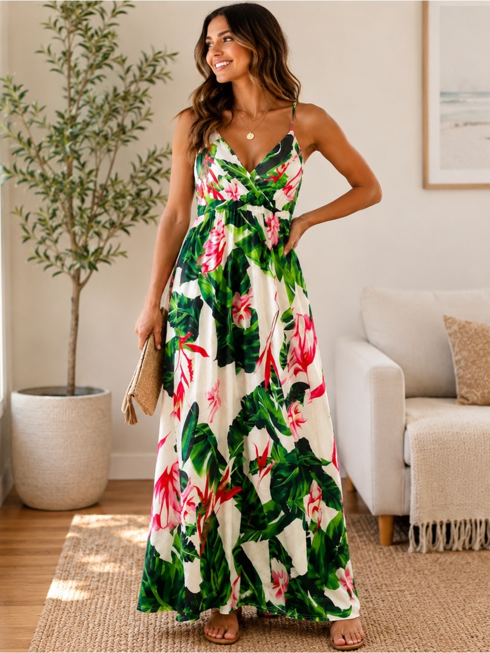 Tropical Floral Maxi Dress - Size XL